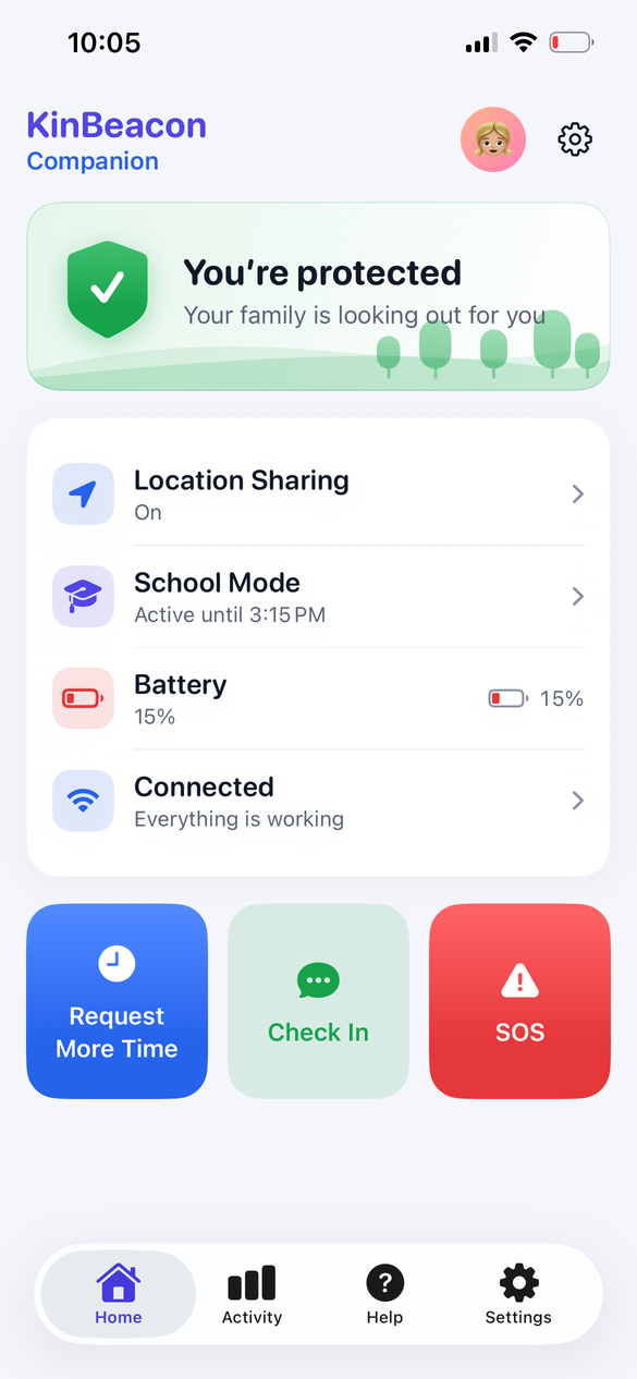 Child companion with protection status, School Mode, check-in and SOS
